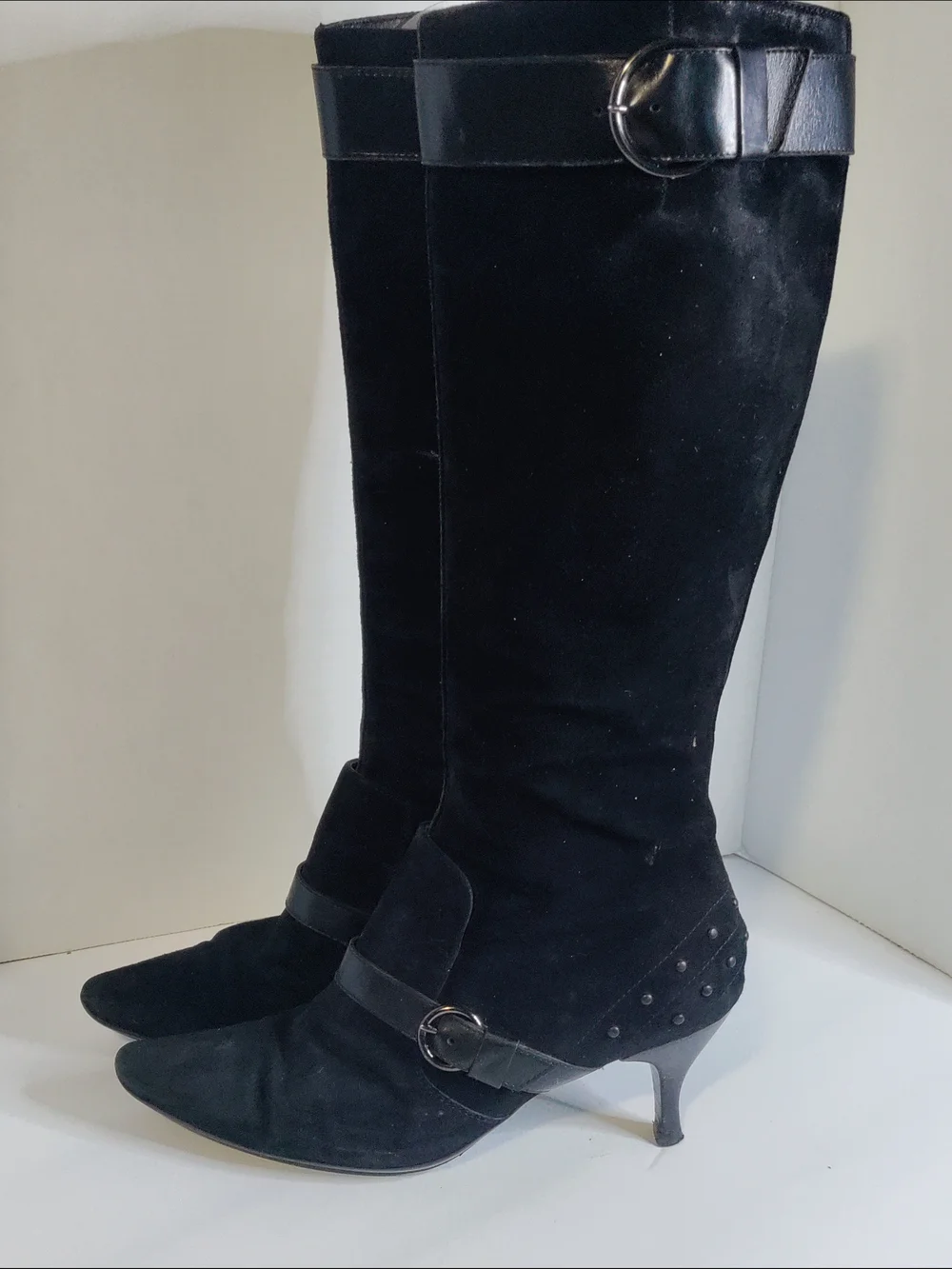 Tod's Black Suede Over-the-Knee Boots with Buckle Detail